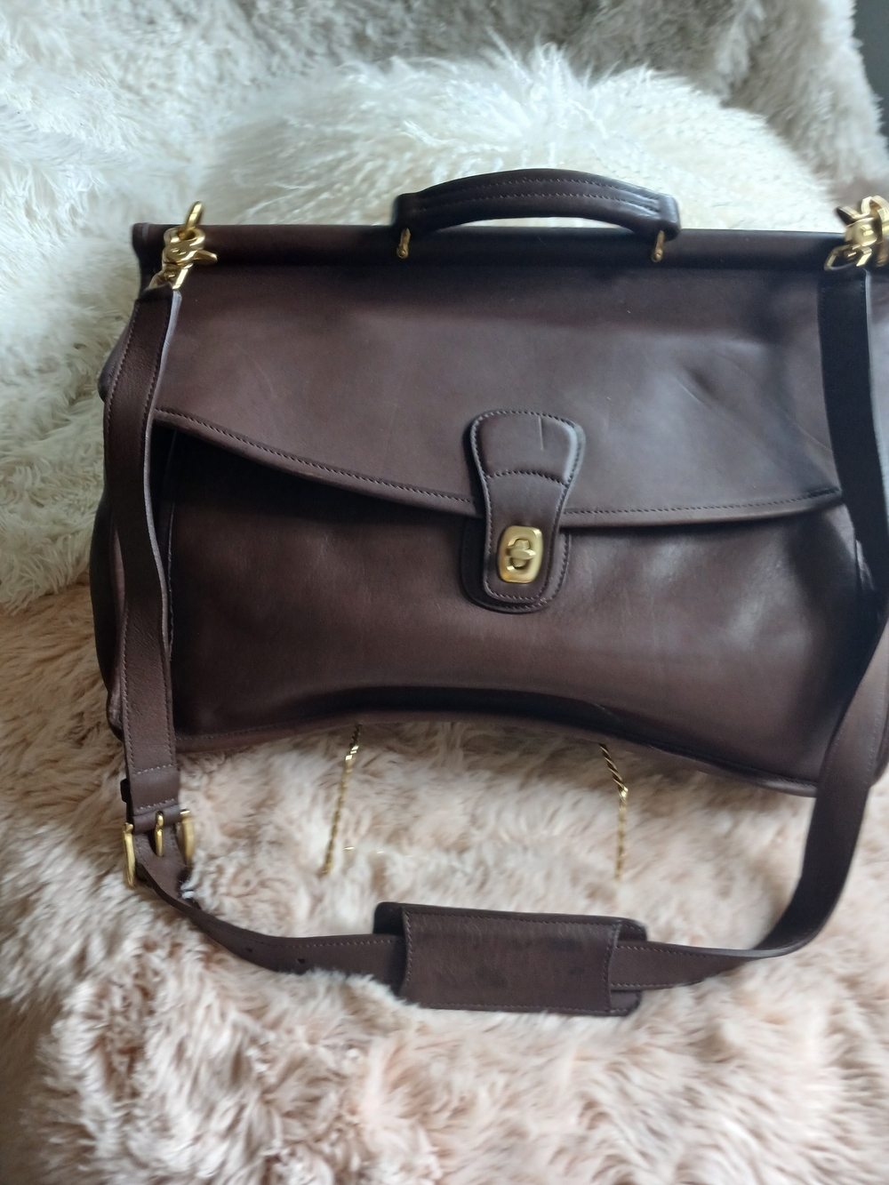 Classic Brown Leather Messenger Bag with Gold Hardware Coach.